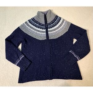 Eddie Bauer Collectible Sweater Women Small Lambs Wool Knit Fair Isle Full Zip